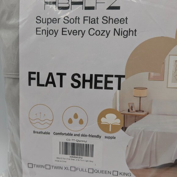 HBHLFZ Twin Flat Sheet Ultra Soft Polyester Light Gray 96"x66" NEW Sealed Pkg - Picture 2 of 4